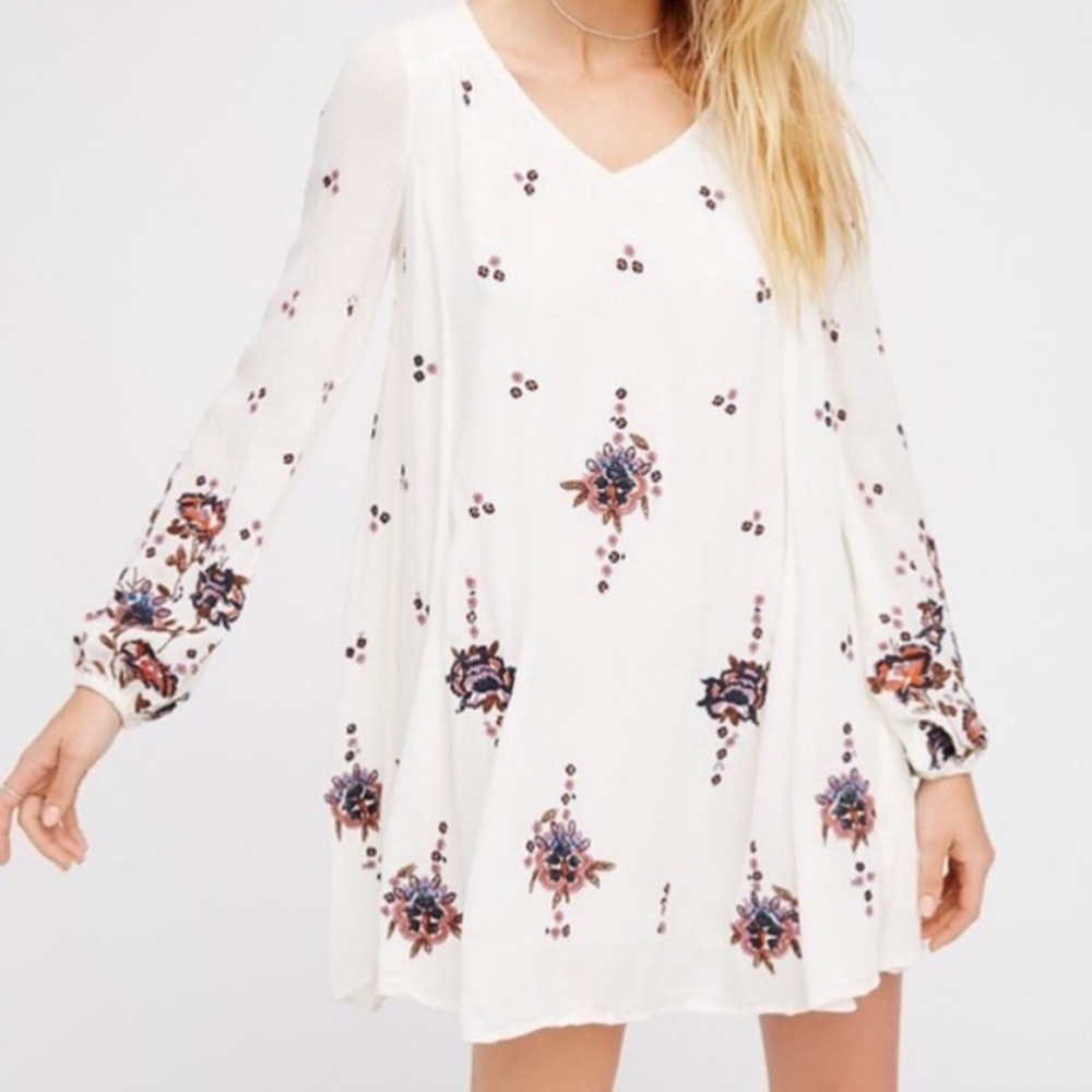 Free People Embroidered Oxford Mini Dress Size Large White Beach Boho